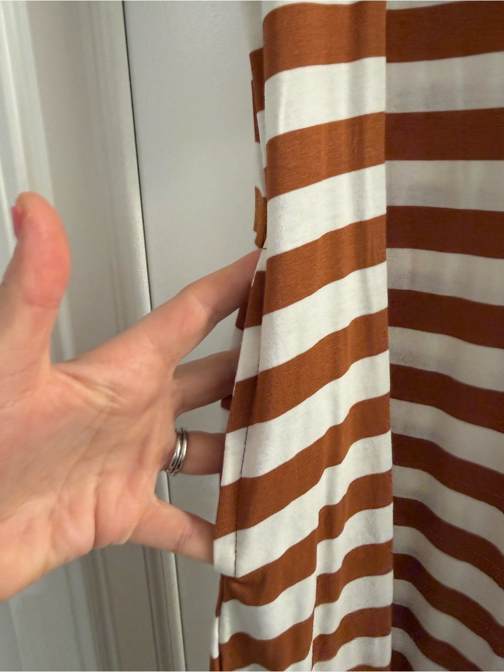 Striped V-Neck Dress in Brown and White - Picture 3 of 6